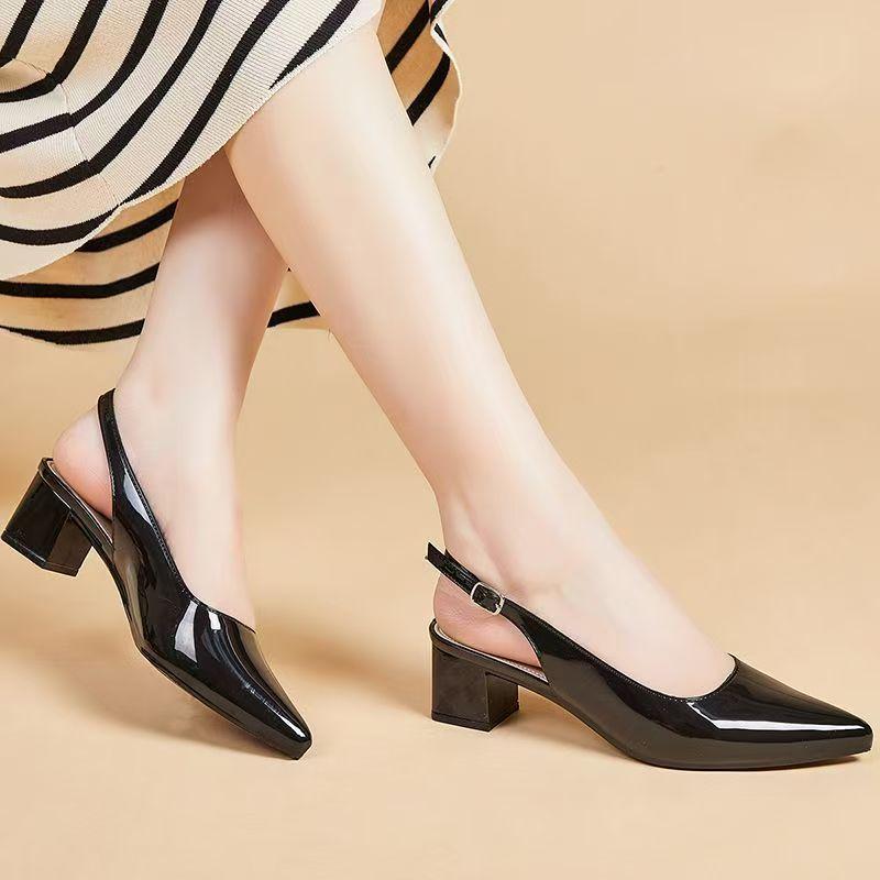 Women's Pointed Toe Slip On Block Heel Sandals Summer New Soft Sole Non Slip Waterproof Outdoor Beach Sandals Fashion Nude Shoes