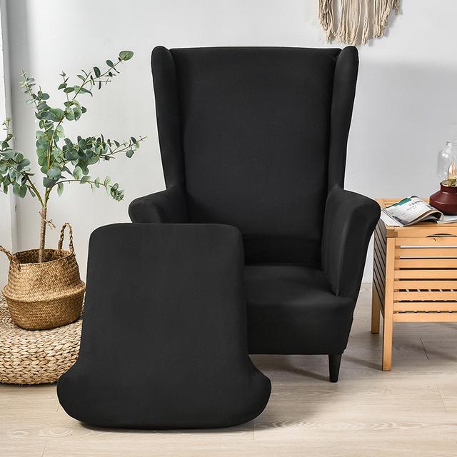

Wing Chair Slipcovers 2pieces /Set Stretch Spandex Wingback Dining Chair Covers Sofa Furniture Slipcover Solid Color Furniture Protective Cover Universal чёрный