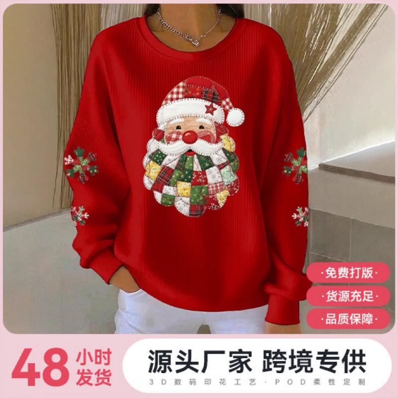 Christmas 3D Print Pullover Hoodie Womens Streetwear Loose Fit