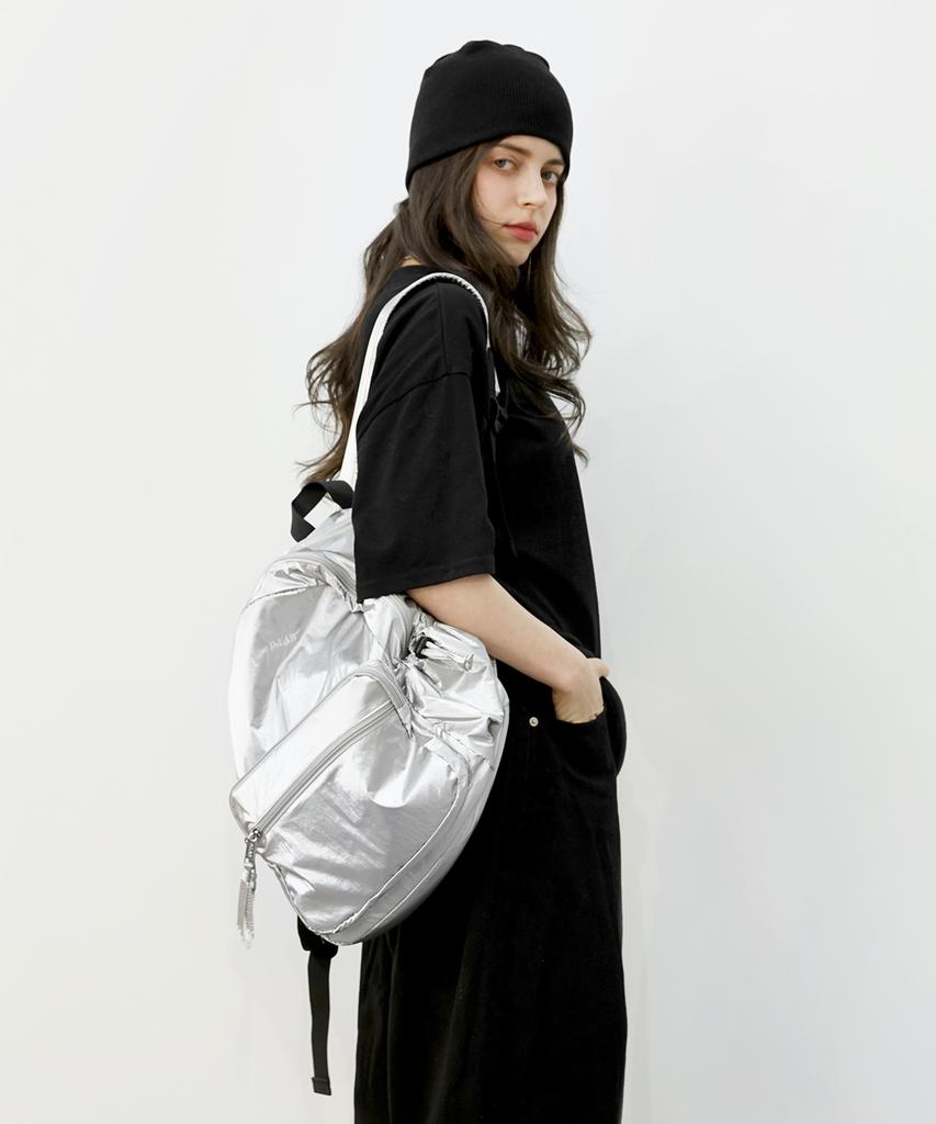 D.Lab Paul Glossy Backpack - Silver + Free O-Ring Keyring