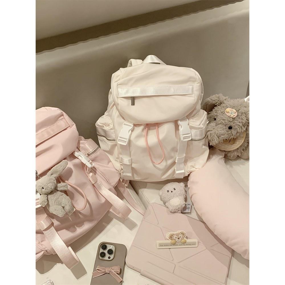 Sweet pink nylon backpack bag female style high value travel backpack student class bag
