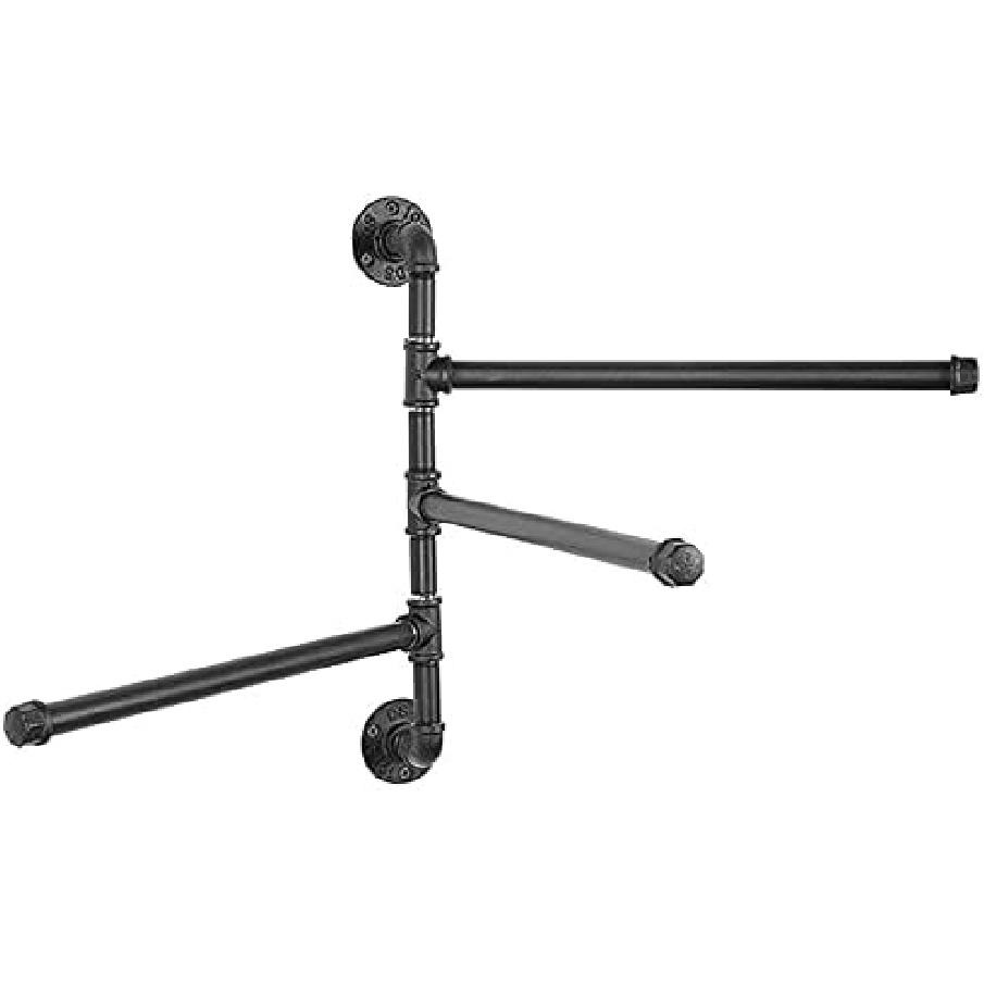 Bathroom Towel Rack Swivel Towel Rail Industrial Style Iron Metal Towel Bar Wall Mounted Black Towel Holder with 3 Swing Arm for Bathroom Kitchen
