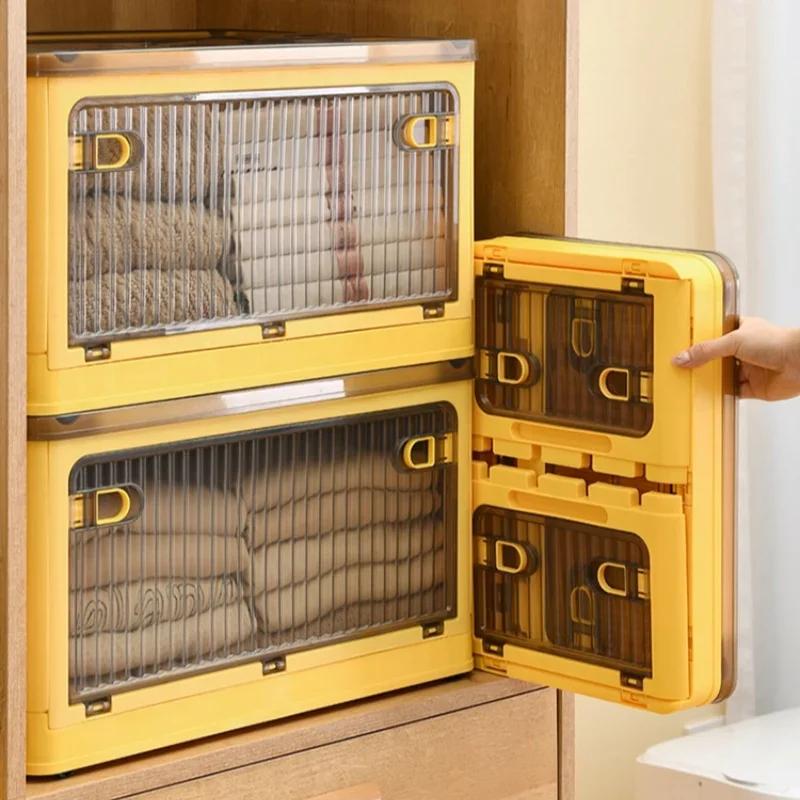 Large Capacity Storage Box Foldable Closet Organizer Stackable Sundries Organizer with Wheels Home Storage Books Snack Toy Bin