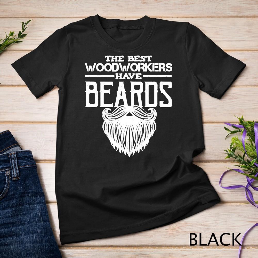 

Mens Woodworking Gift T-Shirt Woodworker Carpentry Beard Unisex T-shirt L