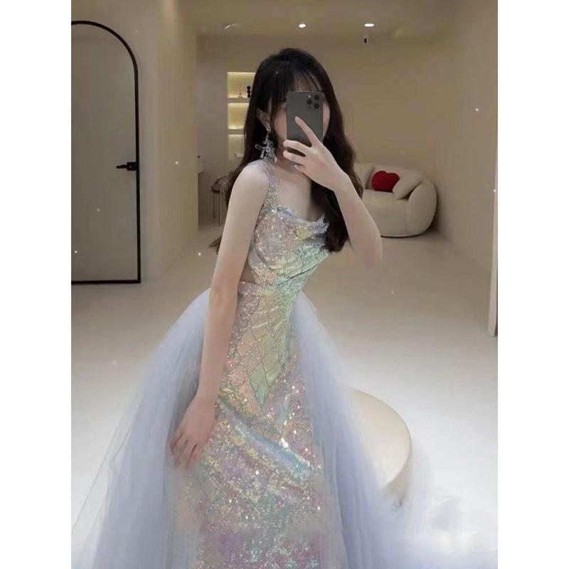 Mermaid sequined evening dress 1011 new temperament socialite party dinner annual performance host dress long dress