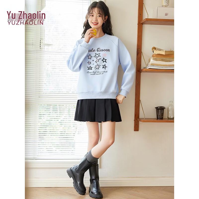 Yuzhaolin Women's Letter Star Print Round Neck Sweatshirt