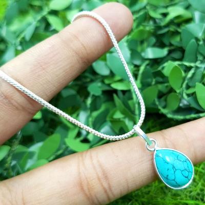 Turquoise Gemstone 925 Sterling Silver Plated Bezel Pear Pendant Jewelry NST-J2H7497