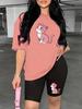 Bear standard size European and American women's clothing lip printing T-shirt shorts set sports suit