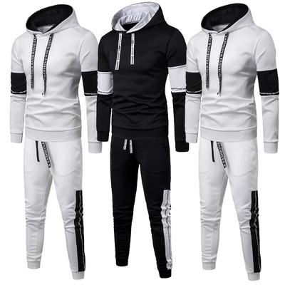 Men's  Winter Patchwork Sweatshirt Top Pants Sets Sport Suit Tracksuit