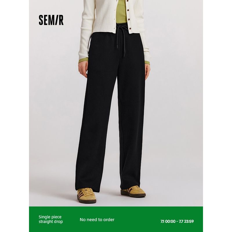 

[Same Style with Mall] Senma Casual Pants for Women Fleece-lined Pants Minimalist Winter 2024 New Arrival Wool-like Fabric Loose Pants Japanese Style Black 90001 170/74A/XL