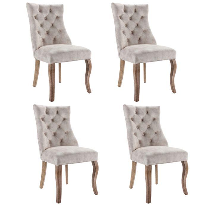 Chaise de salle à manger - MUVOE - Velours beige clair - Dossier haut - Lot de 4 - Style classique