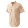 Cotton Linen Shirts for Men Solid Color Short Sleeves Henley Collar Loose Shirt Holiday Hawaiian Beach Casual Wear Comfy Fashion Menswear