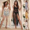New Women's Clothing Pure Hand Hook Sexy Hollow Beach Blouse Fringed Splicing Suspender Skirt A