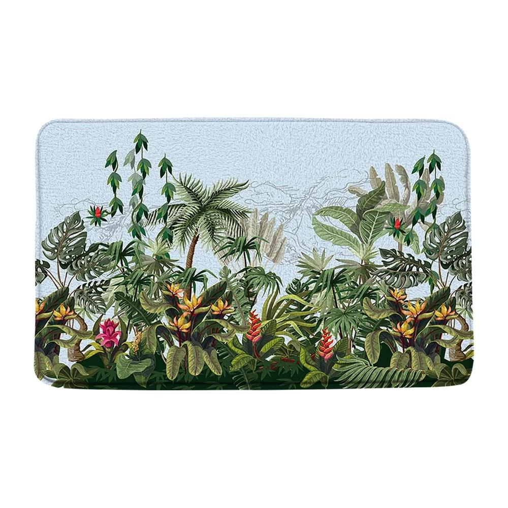 Tende da Doccia con Foglie di Palma Tropicale Set Tappeti Accessori Fiori di Plumeria Rosa Ibisco Floreale Decorazioni Bagno Tropicali Tende Tappetino da Bagno
