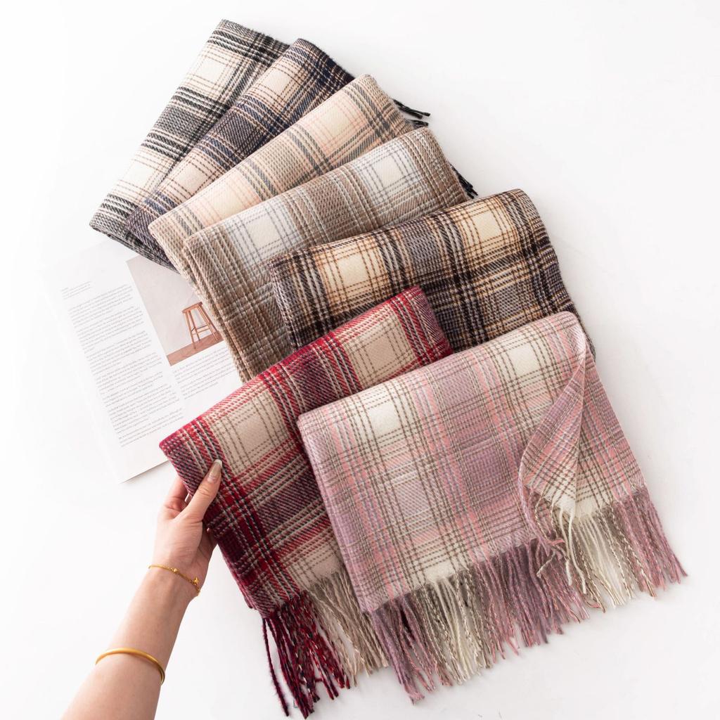 Gentle Gradient Color Small Plaid Scarf High End Girls Winter Couple Student Scarf Warm Thickened Scarf Shawl