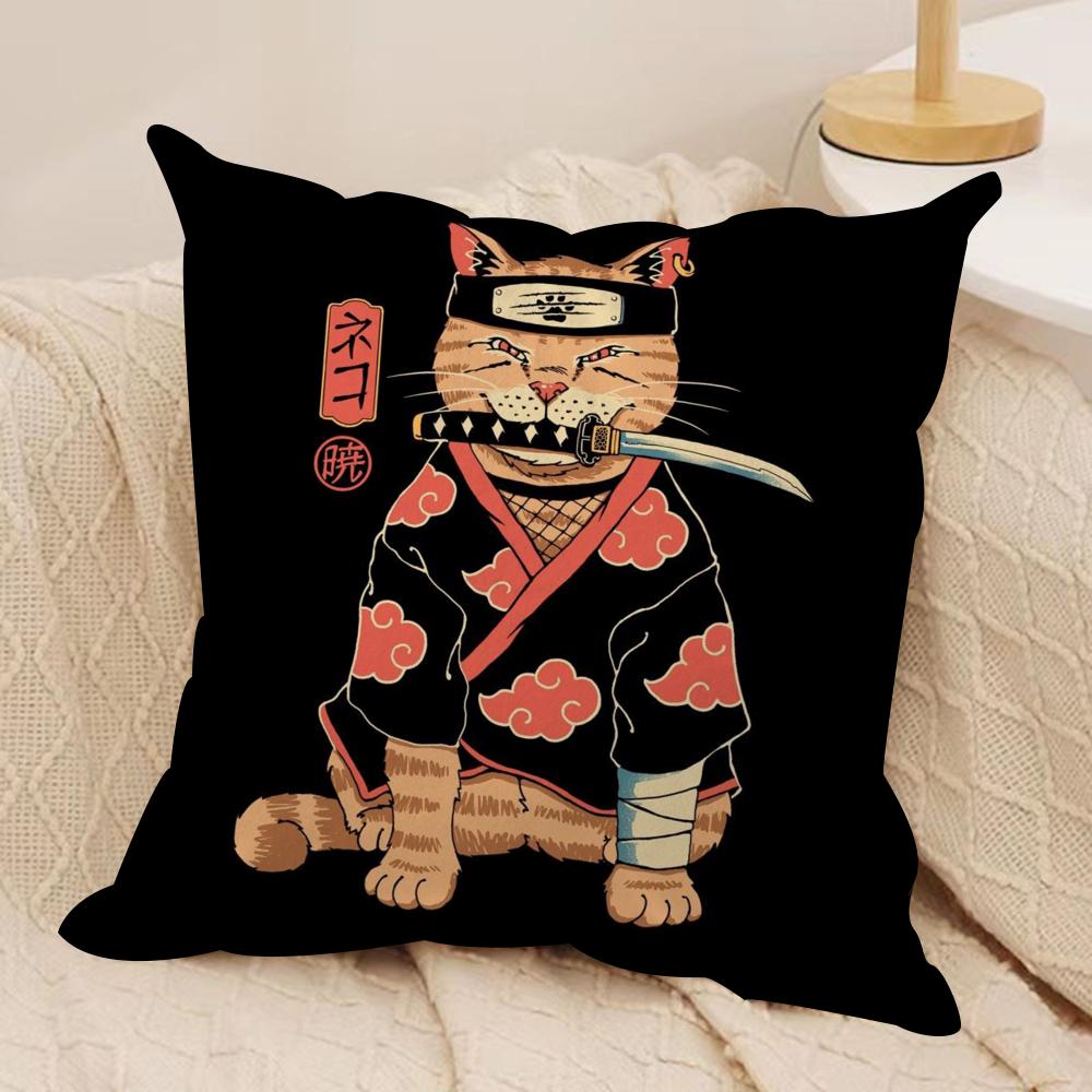 Japanese Style Cat Cushion Cover Soft Plush Fabric DoubleSided Printed Sofa Cushion Cover for All Seasons Home Decor Gift