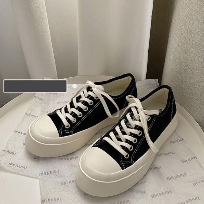 Platform canvas shoes female students new versatile round head white shoes ugly cute big head shoes trendy shoes