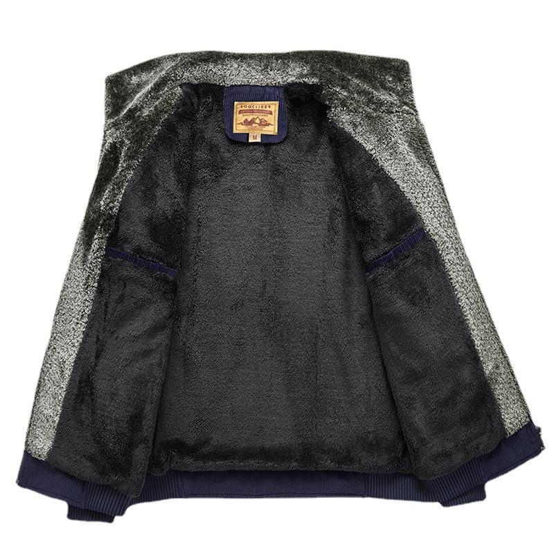 Autumn and Winter Men's Fleece Jacket Youth Corduroy Top Lapel Casual Jacket Men's Cotton-padded Clothes