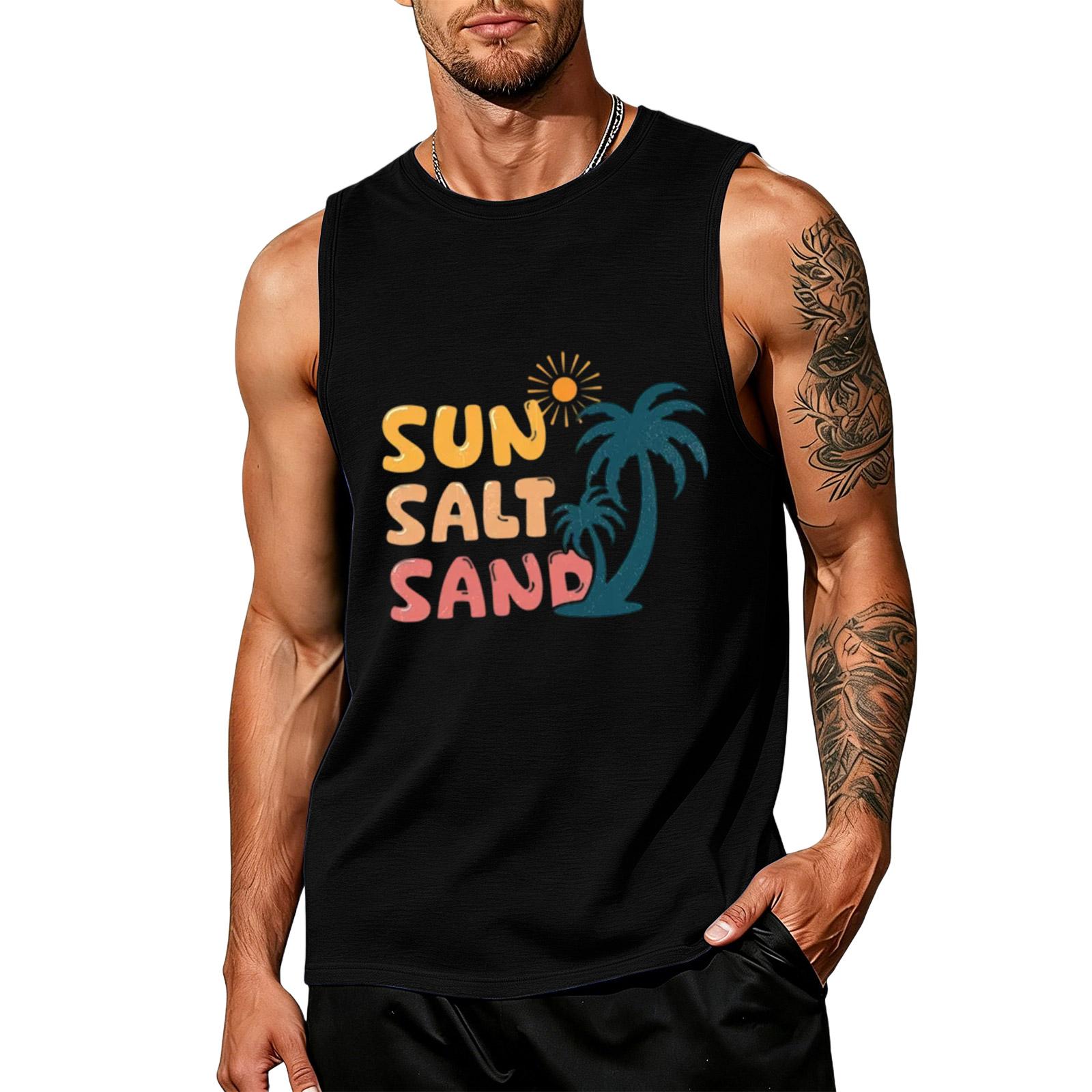 

Men’s Sleeveless Tank Top Casual Crew Neck Shirt Sun Tree Print Relaxed Fit Beachwear XL чорний