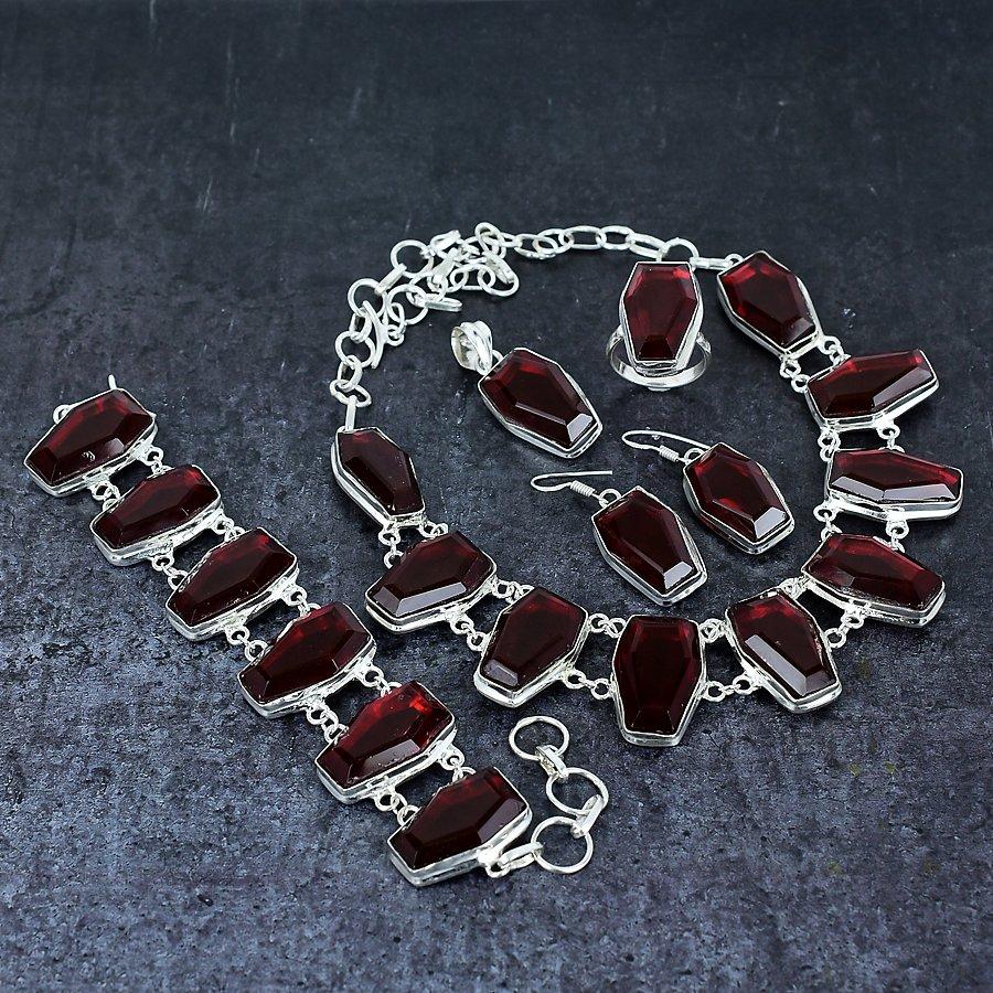 Garnet Gemstone Handmade 925 Sterling Silver Jewelry Set t8P51