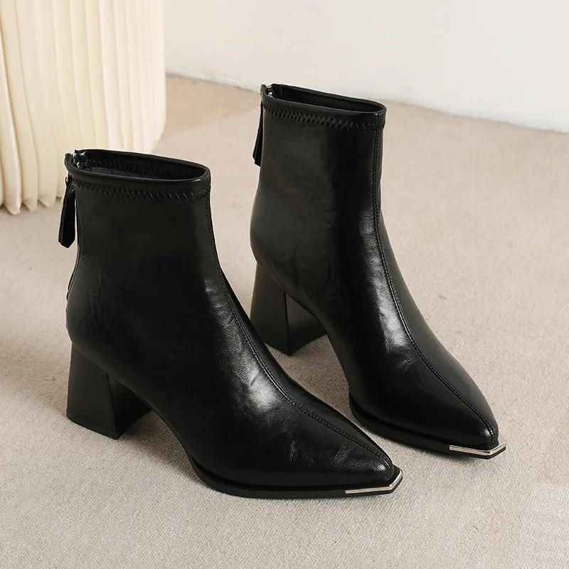 Fashion Thick Heel Pointed Toe Women Ankle Boots Autumn Winter Keep Warm Shoes Street Style Banquet Party Short Botas Mujer 2026