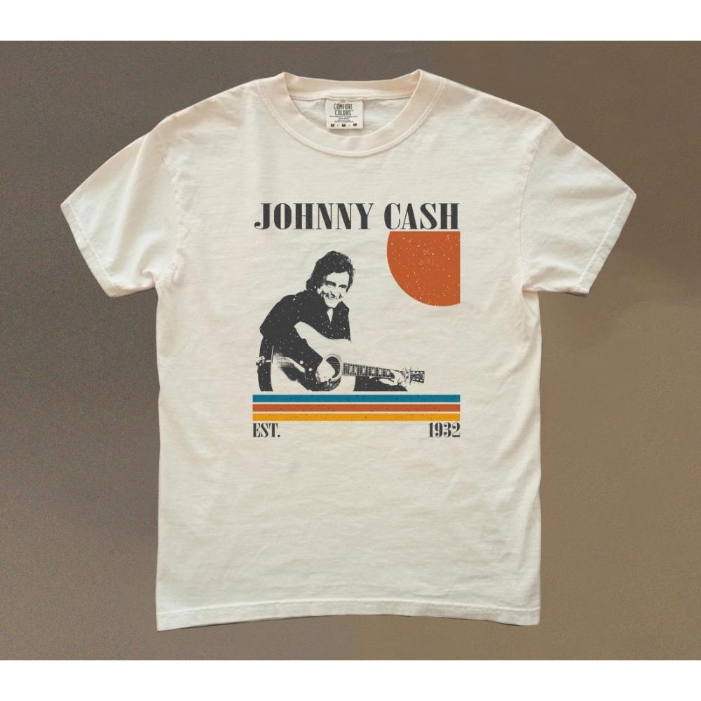 

Johnny Cash Retro Pattern T-shirt Comfortable Collar Retro Music Shirt with Patterned Print T-shirt 3XL