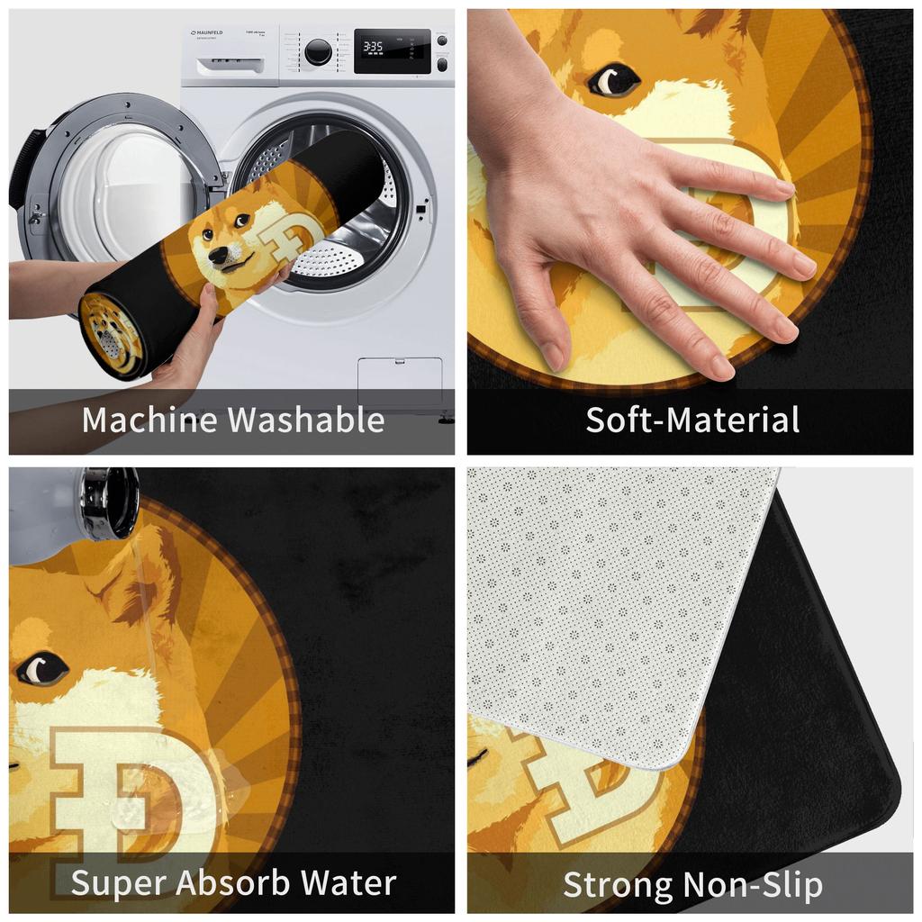 Cryptocurrency Dogecoin Doormat Anti-Slip Entrance Kitchen Bathroom Floor Door Mat Bitcoin Bedroom Balcony Rug Carpet Footpad