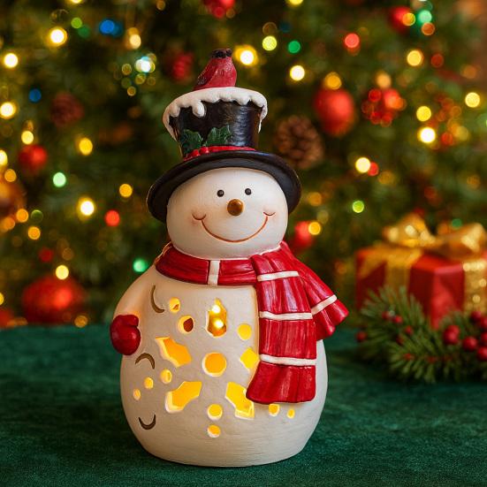 Lighted Christmas Decoration Vintage Resin Snowman/Santa/Penguin Figurine with LED Light for Holiday Winter Table Centerpiece