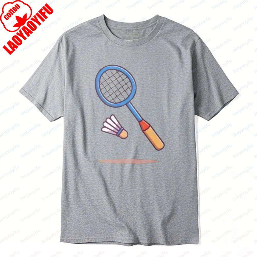 Badminton Racket and Shuttlecock Tee Simple Classics Sports Unisex Tops Casual Style Cotton Summer Trendy Fashion Mens TShirt