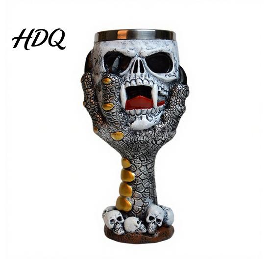 Novelty Bar Opening Present Horrible Resin Stainless Steel Skull Goblet Retro Skeletal Wine Gothic Dark Style Barware Cocktail Glasses Vintage