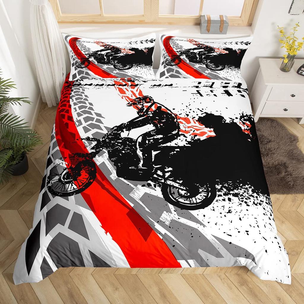Dirt Bike Dynetrekk Twin Motocross Rider Dynetrekk Extreme Sports Sengesett Kult Motorsykkel Sengesett for Gutter Voksne