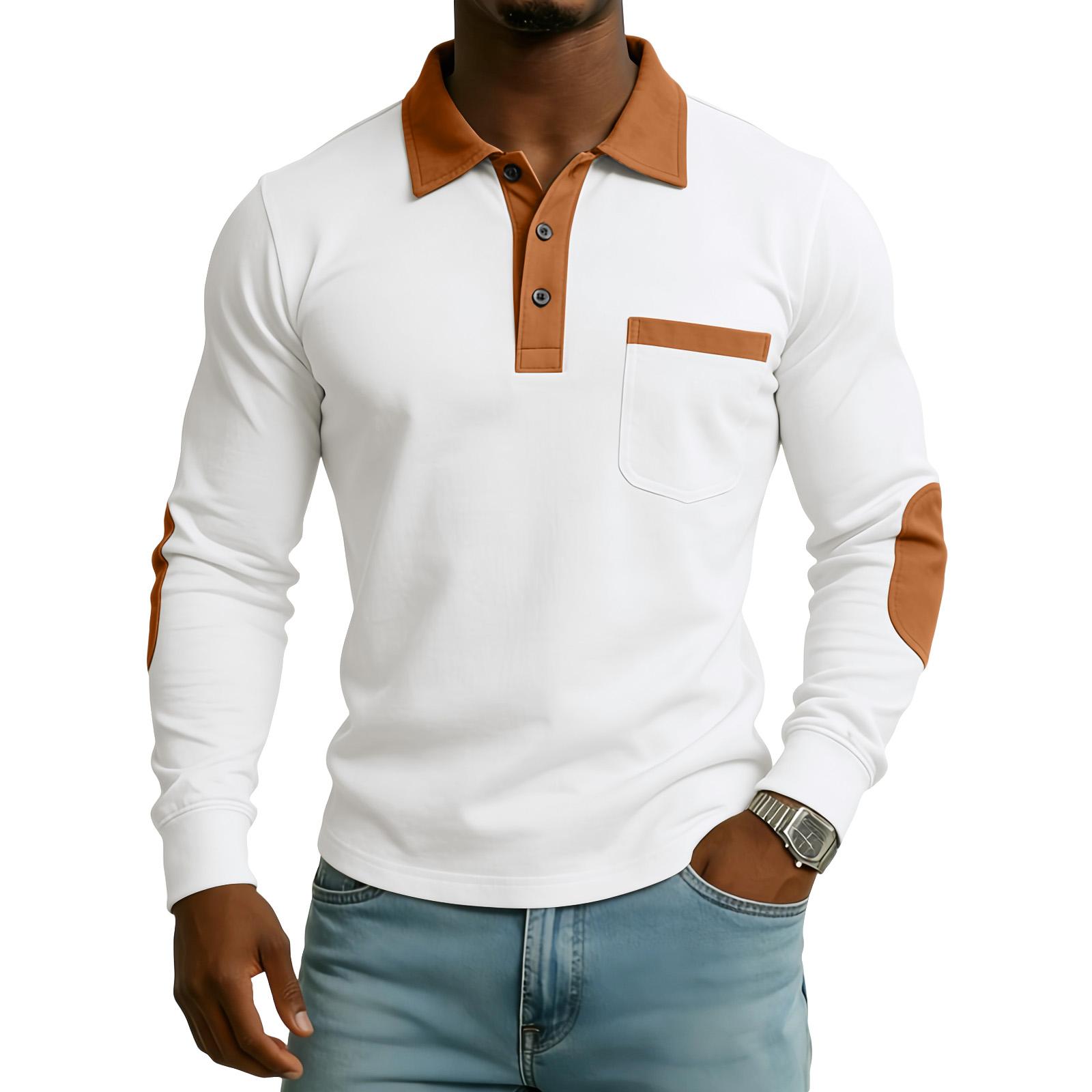 

Мужской топ с цветными блоками, лацканами на пуговицах, карманом и длинными рукавами, мужской повседневный модный топ с длинными рукавами S