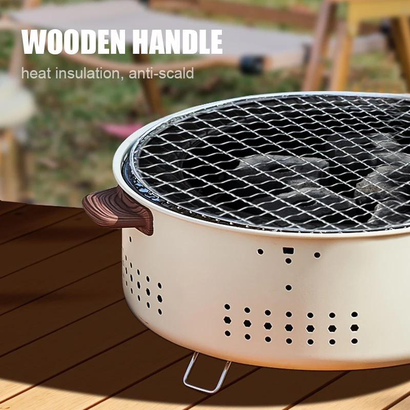 Tragbarer Holzkohlegrill, rauchfreier Grill, kleiner runder Tischgrill für den Außenbereich, antihaftbeschichtet, für Camping, Picknick, Garten