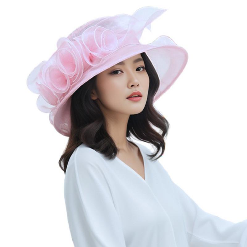 Floral Pattern Retro Large Brim Hat With Uv Sunshade For Beach And Garden Wear