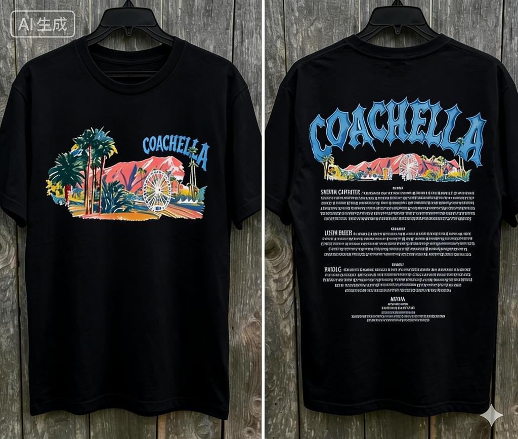 2026 Coachella Music Festival Tshirt Unisex and Women Summer Cotton Clothing Fashion Hiphop Y2K Round Neck Short Sleeved Tops