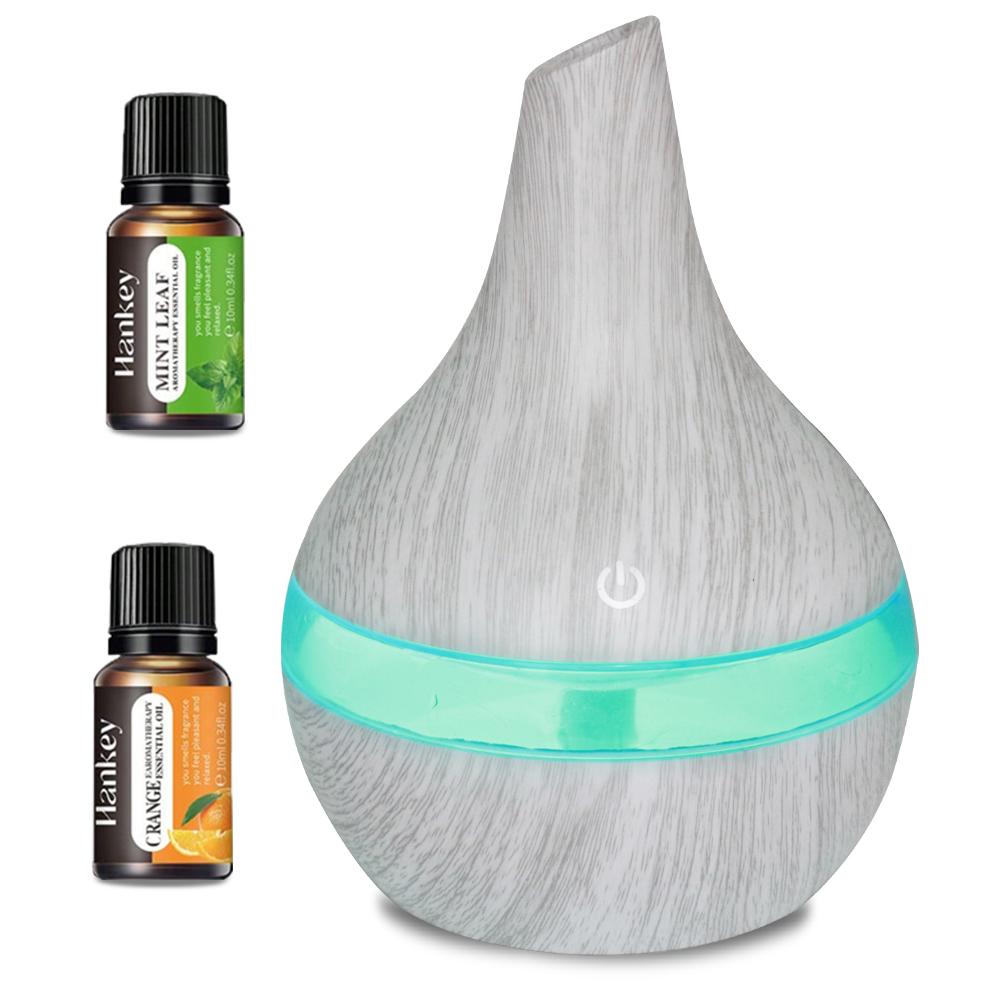Wood Grain Aromatherapy Diffuser 300ml USB Humidifier with Essential Oils, Quiet Operation