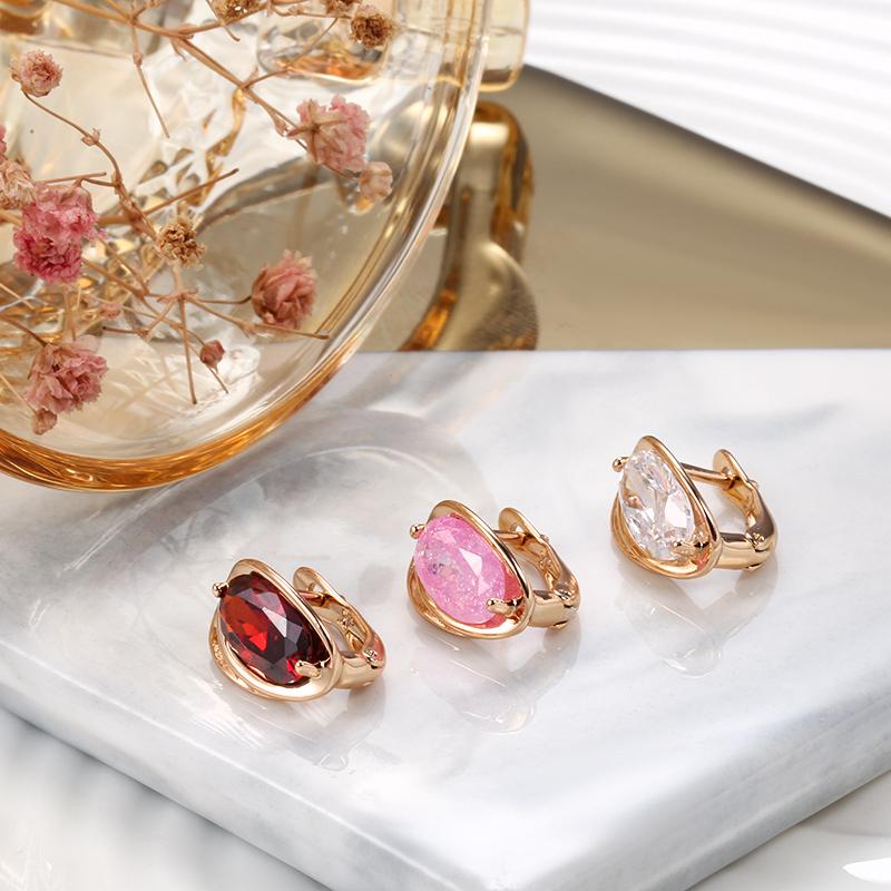 Luxuriöse rote natürliche Zirkon-Hängeohrringe für Damen Roségoldfarben Trendige große Ohrringe Feiner Brautschmuck