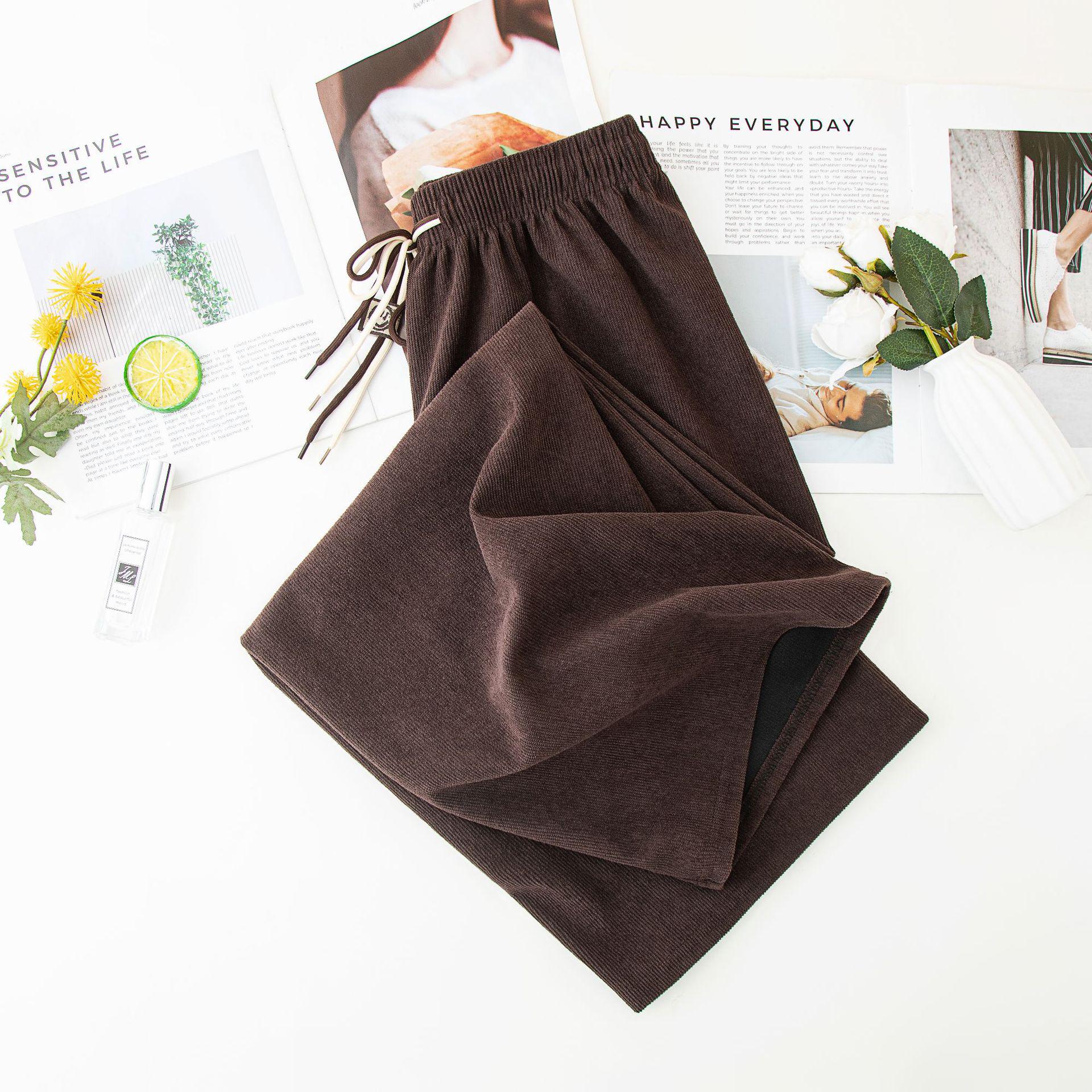 

Женские вельветовые брюки с высокой посадкой и широкими штанинами на весну и осень 2025 года One Size кофейный