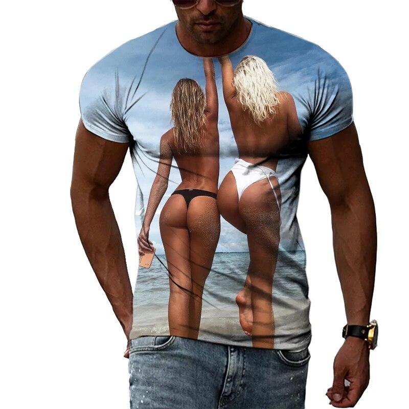 Hip Hop Strand Sexy Mädchen 3D HD Druck Sommer Herren T-Shirt Lustige Alternative Mode Cool Schnell Trocknend Klassische O-ansatz Top Tees 6XL