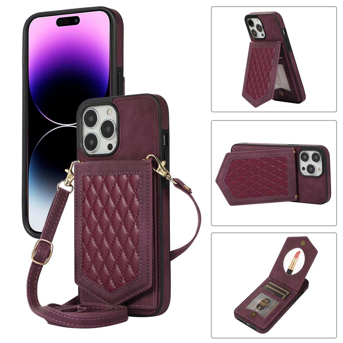 

Кожаный чехол-кошелек через плечо для Samsung S23 S22 S21 S20 Ultra Plus A13 A54/iPhone 15 14 13 12 11 Pro Max с плечевым ремнем, держатель для карт, чехол для телефона Samsung A14 5G вино красного