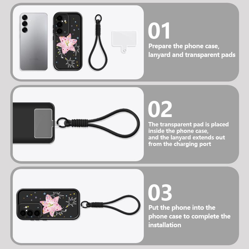 Lanyard Phone Case For Samsung Galaxy S26 S25 S24 Ultra S23 S25 FE A57 A37 A17 A56 A36 A16 A55 A54 A15 Pink Flowers Print Cover