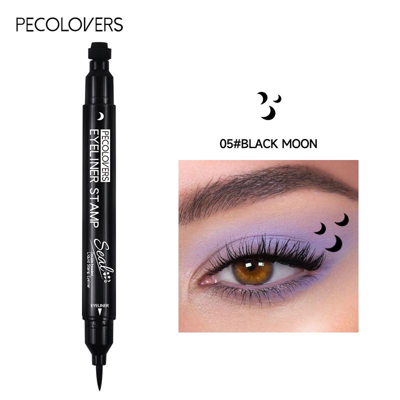 Double-head Liquid Eyeliner Pen with Stamps, Natural Finish Waterproof Quick-drying Long-lasting, Friendly Beginner Eye Beauty