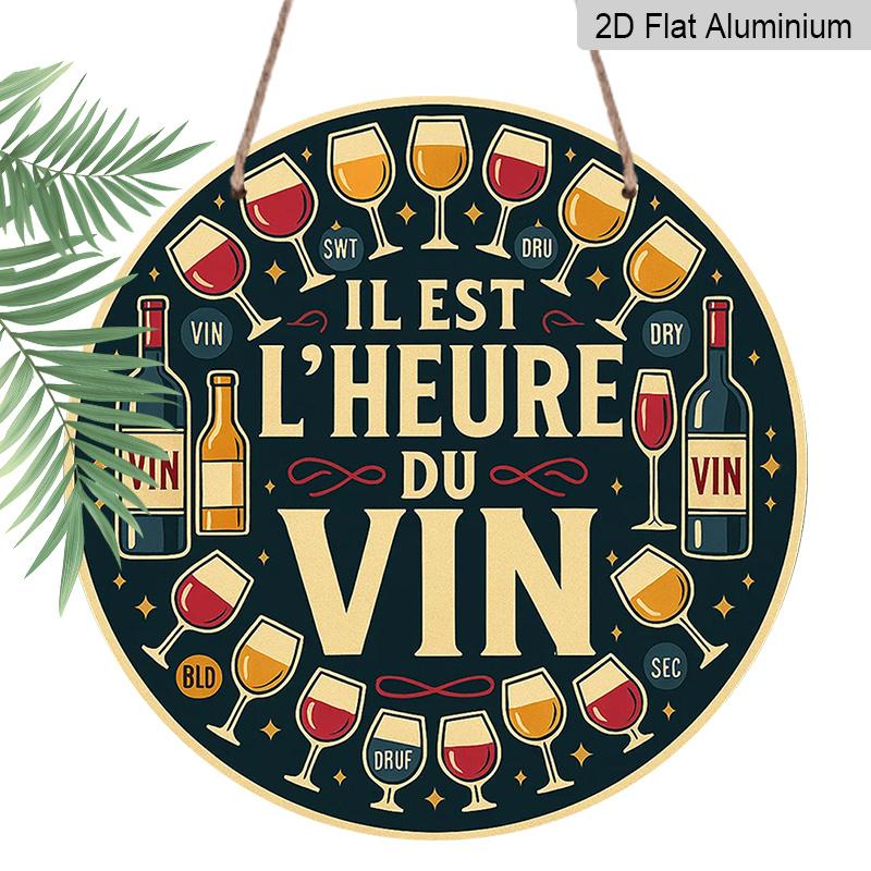 

2D Flat, 1pc 7.87X7.87 Inch Round French Aluminum Sign Featuring a Vintage Decor Plaque about Moments of Wine , Suitable for Decorating Bars 1pc