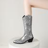 Snake Pattern Autumn And Winter Women'S Boots Medium Boots Cigarette Boots Thick Medium Heel Knight Boots 40-43 Large Size Boots