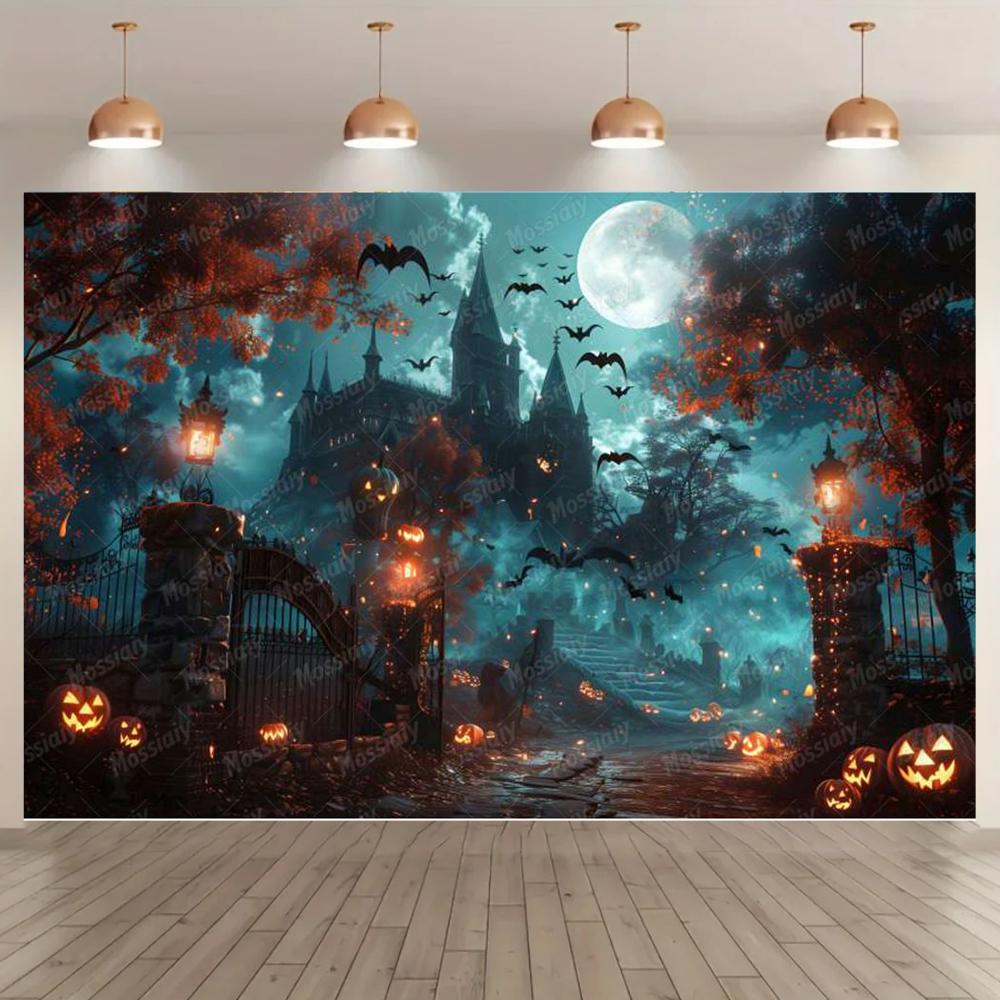 Cartoon Castle Theme Halloween Party Background Decoration Banner Halloween Party Decoration Supplies Photography Props199