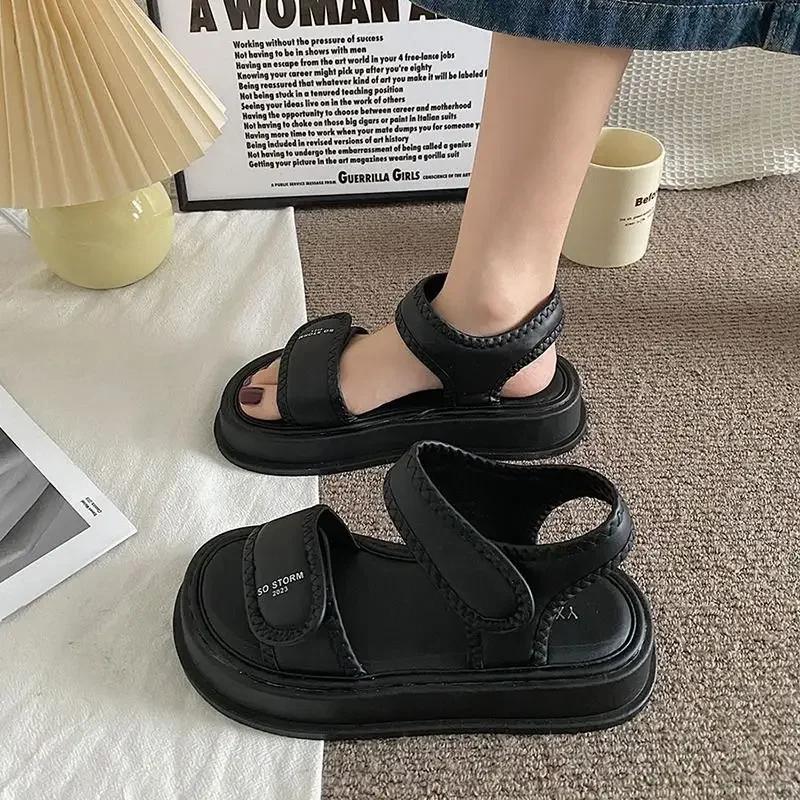 Summer 2025 Footwear Sandals for Women Beach Roman Style Outdoor Beige Platform Ladies Shoes Flat Rubber New Breathable Fashion