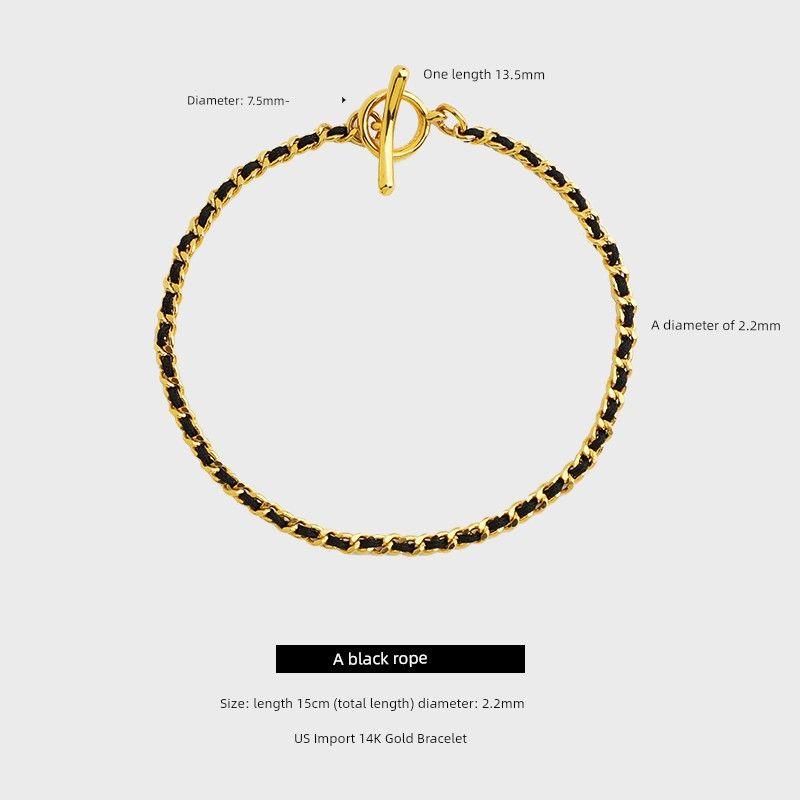 

Браслет из красной веревочки с позолотой 14 карат, не выцветающий, женский, французский, маленькая красная веревочка, желтое золото, несущий ремешок, звезда, тот же стиль 16cm 14K bag gold a black rope