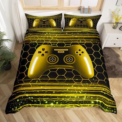 Gamer Bedding Set Gaming Duvet Cover For Kids Teens Men Game Console Bed Set Geometry Stripes Honeycomb Hexagon Comforter Cover
