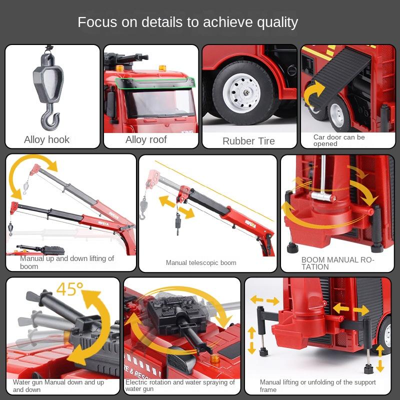 HUINA 1/18 Remote Control Fire Truck Children's Toys Large 9CH RC Fire Fighting Sprinkler Ladder Truck Boys Engineering Trucks