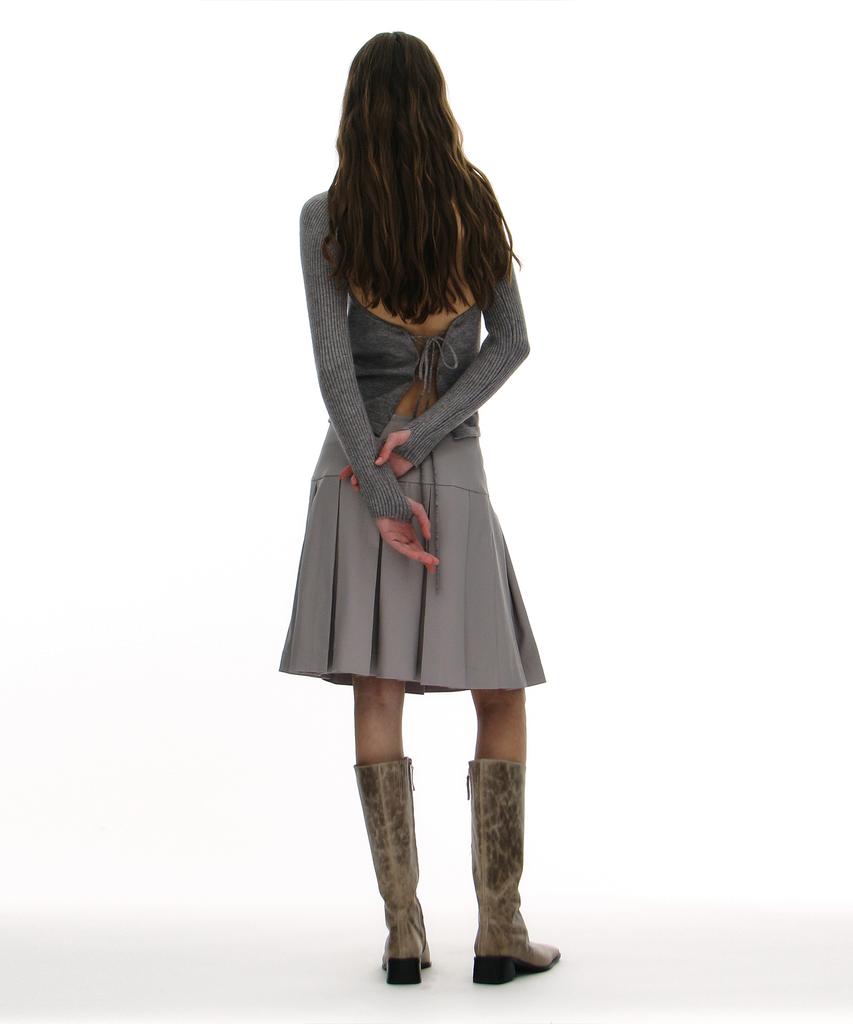 Partimento Woman Belted Pleated Skirt_Light Gray